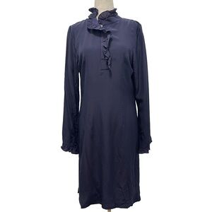 Rungolee Ruffle Neck Long Sleeve Navy Dress Size Small